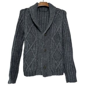 BECOME Brand European Italy Wool Alpaca Gray Chunky Cable Knit Sweater Cardigan